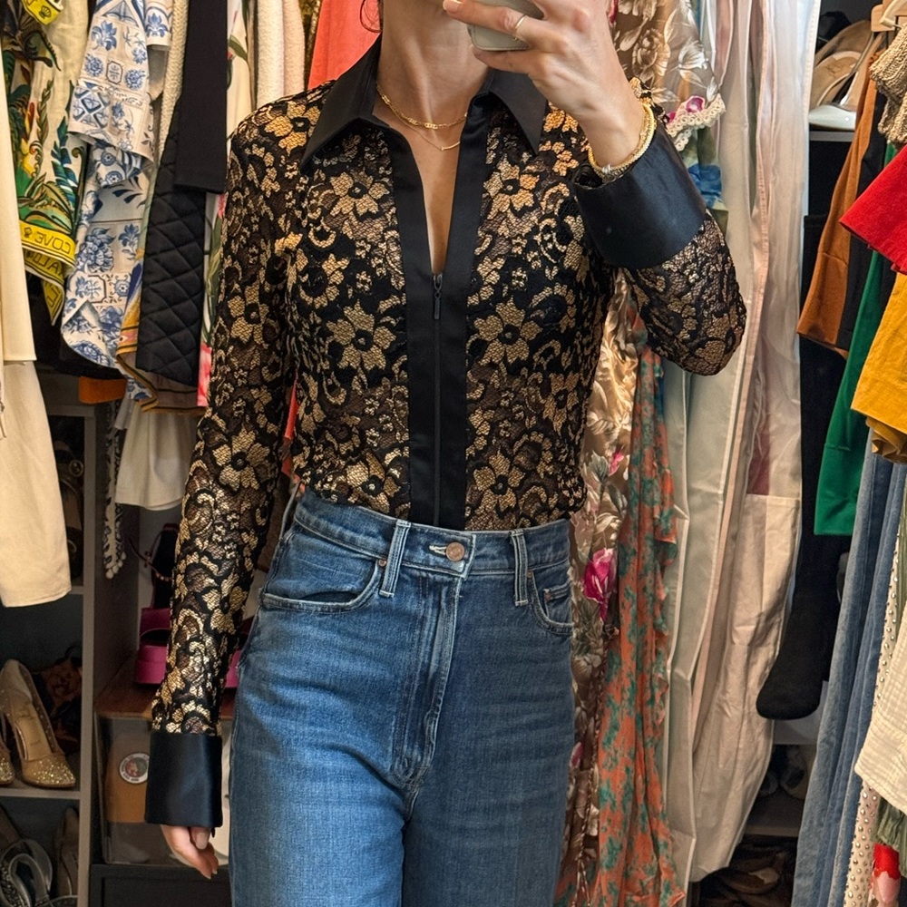 Vintage Cache Black and Gold Lace Blouse
